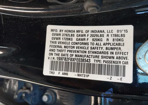 2015 Honda Civic Ex from USA, damaged, VIN 19XFB2F8XFE038543